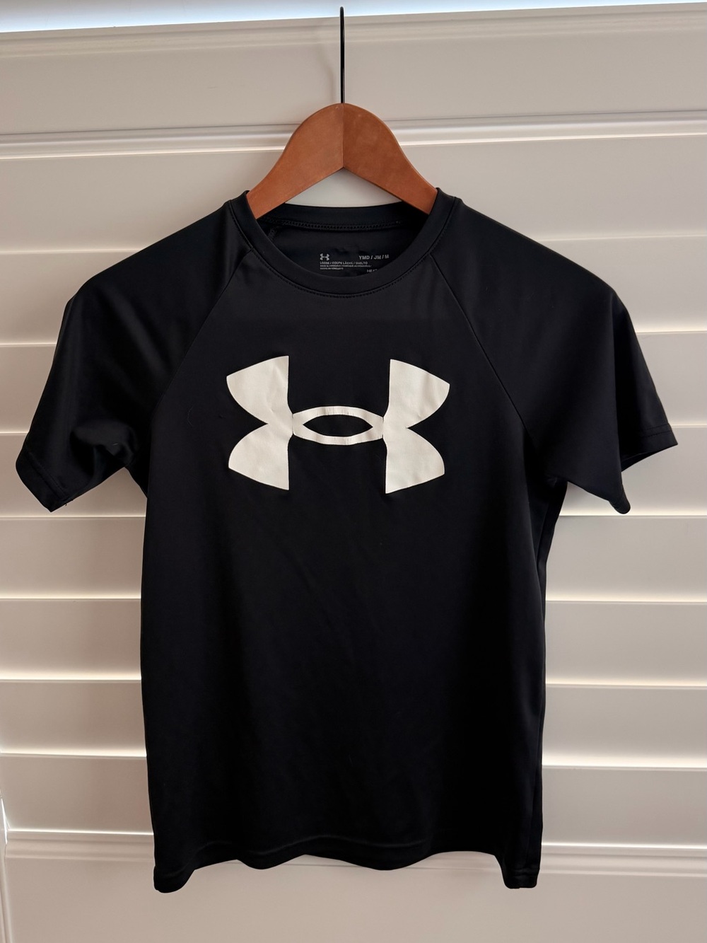 Under Armour Black Short Sleeve Performance Tee with White Logo, Youth M